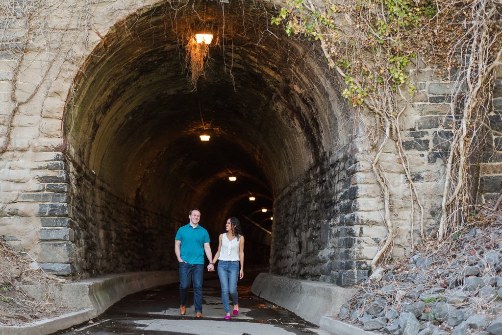 old-town-alexandria-engagement-session-tunnel-couple