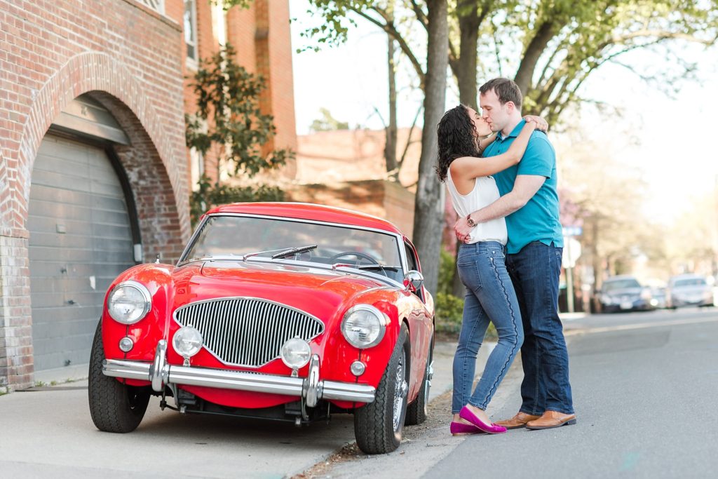 old-town-alexandria-engagement-session-red-car-old-car