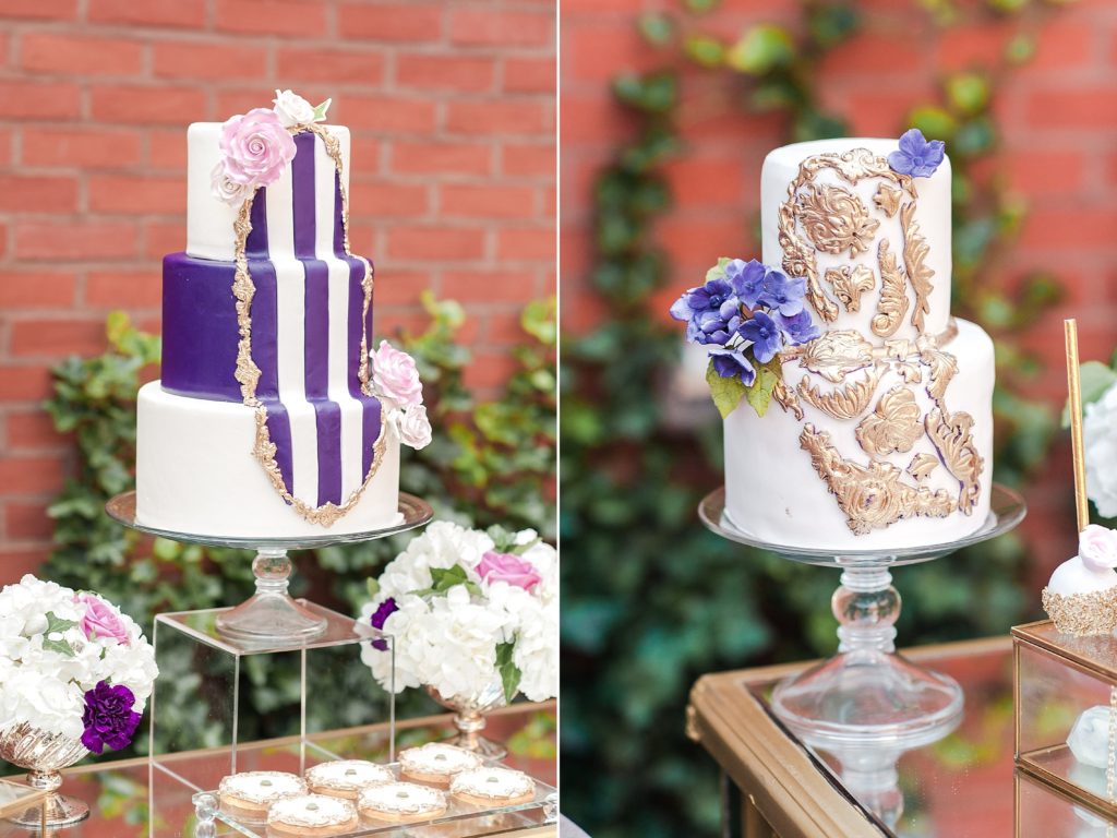 gold-white-purple-wedding-cake