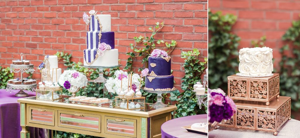 purple-white-gold-cake-display-wedding
