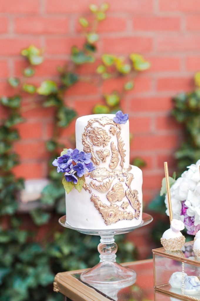 gold-white-purple-wedding-cake
