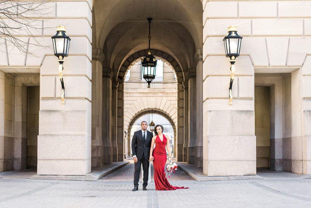 dc engagement session red dress old building 