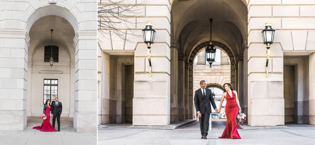 couple walking in DC engagement 