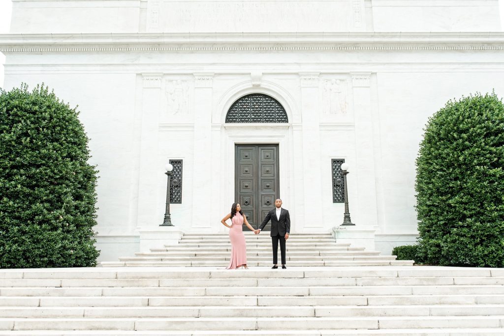 pink and black tux first wedding anniversary session in Washington DC