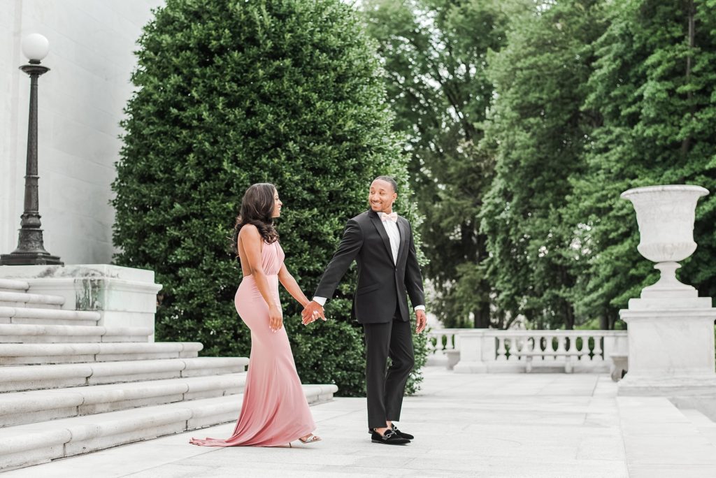 holding hands first wedding anniversary session in Washington DC
