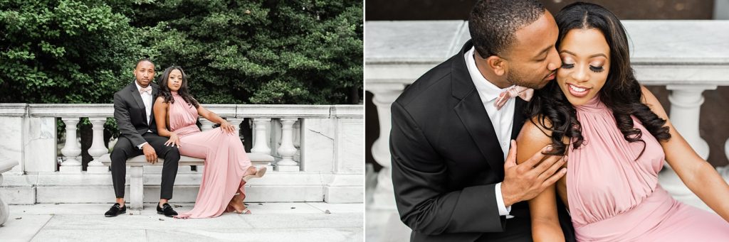 Gorgeous pink dress and tux first wedding anniversary session in Washington DC